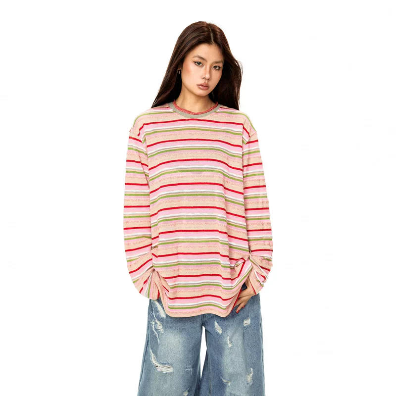 Striped Long Sleeve Crewneck Pullover