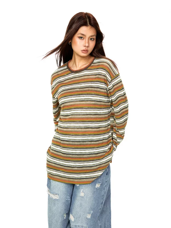 Striped Long Sleeve Crewneck Pullover - Image 2