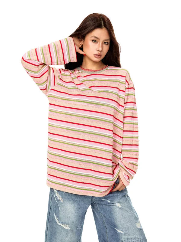 Striped Long Sleeve Crewneck Pullover - Image 3