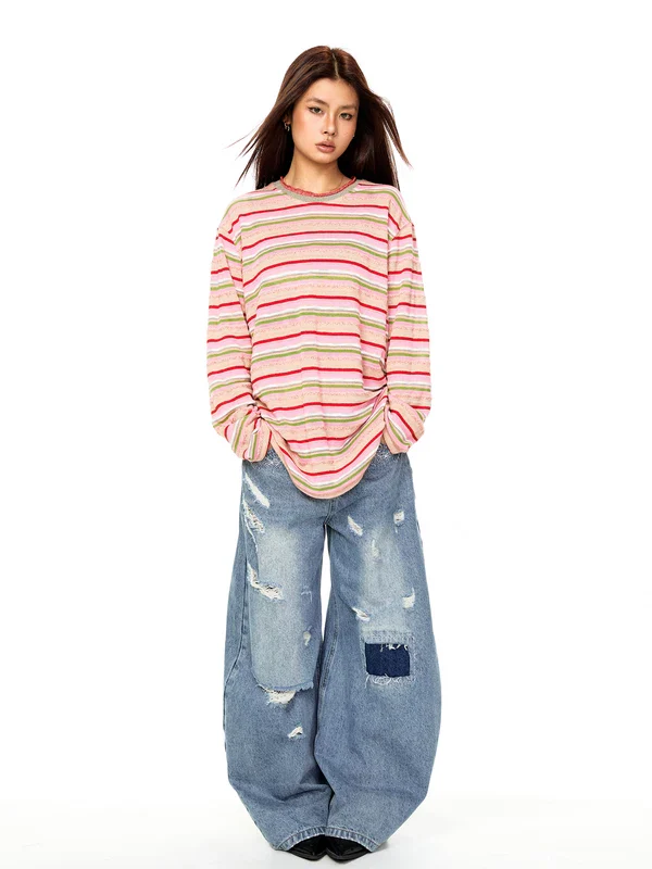 Striped Long Sleeve Crewneck Pullover - Image 7