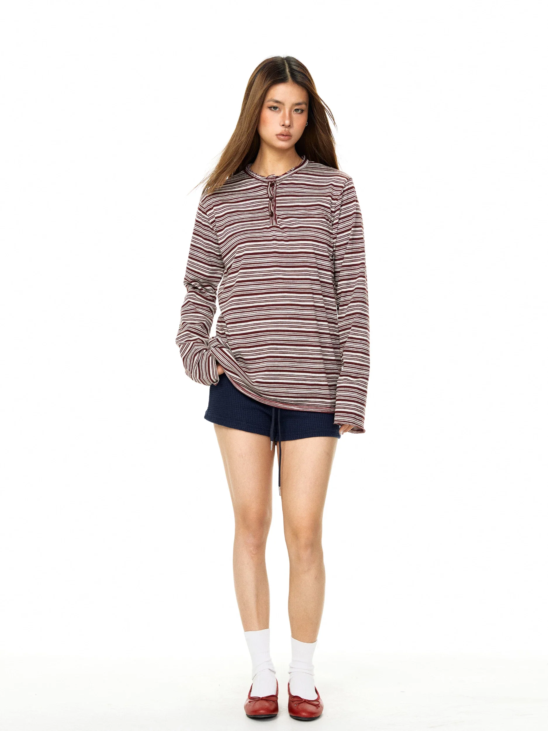 Striped Long Sleeve Henley Pullover - Image 5