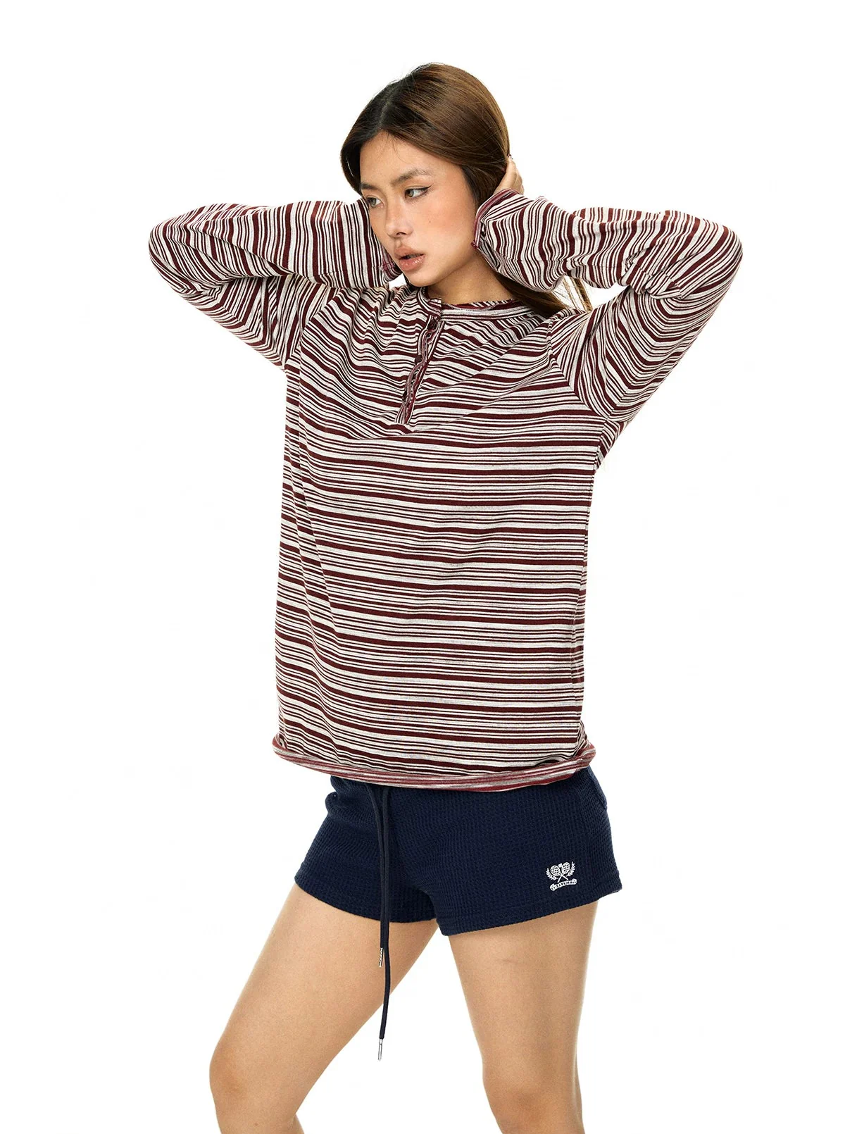 Striped Long Sleeve Henley Pullover - Image 6