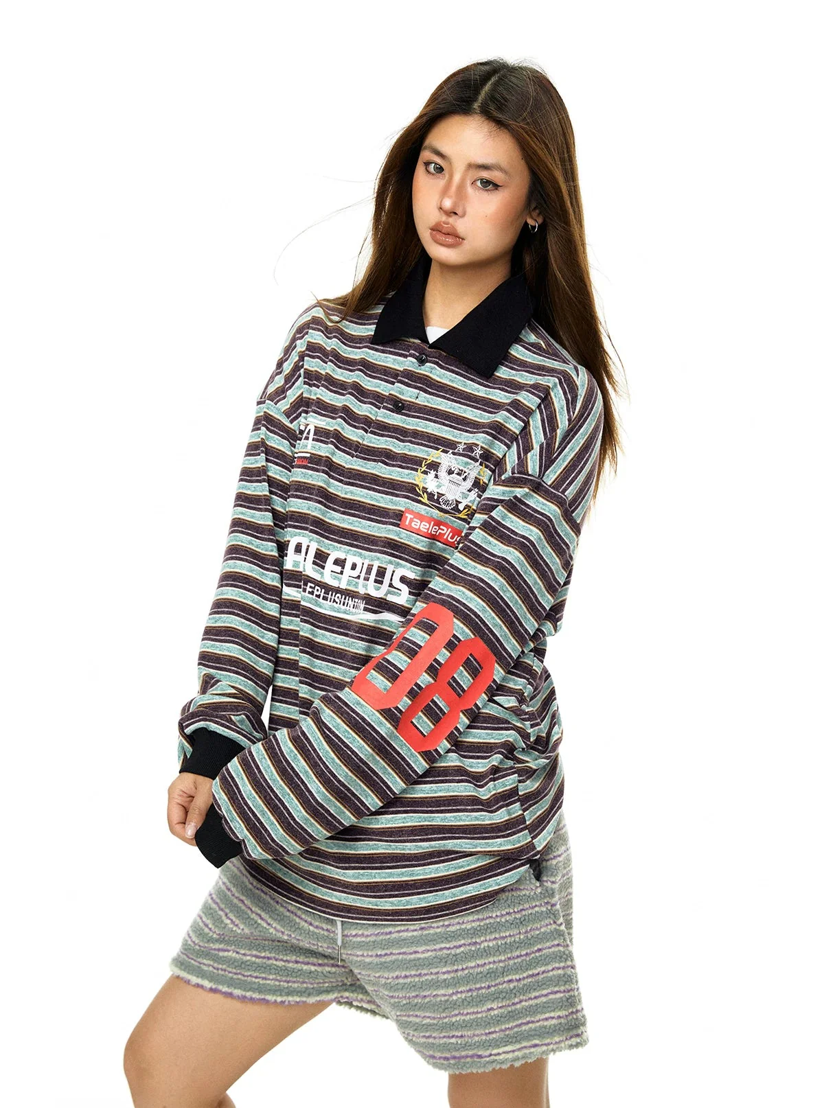Striped Long Sleeve Polo Pullover - Image 5