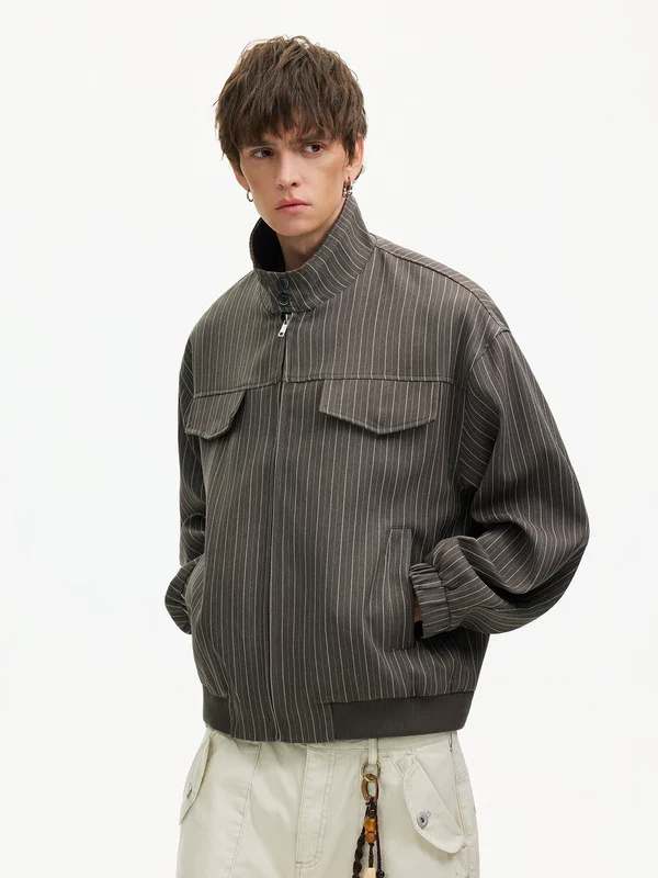 Striped Multi-Pocket Workwear Jacket - Image 3
