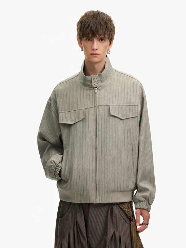 Striped Multi-Pocket Workwear Jacket - Image 4