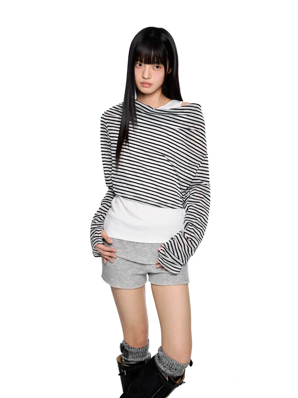 Striped Off-Shoulder Long-Sleeve Top - Image 2