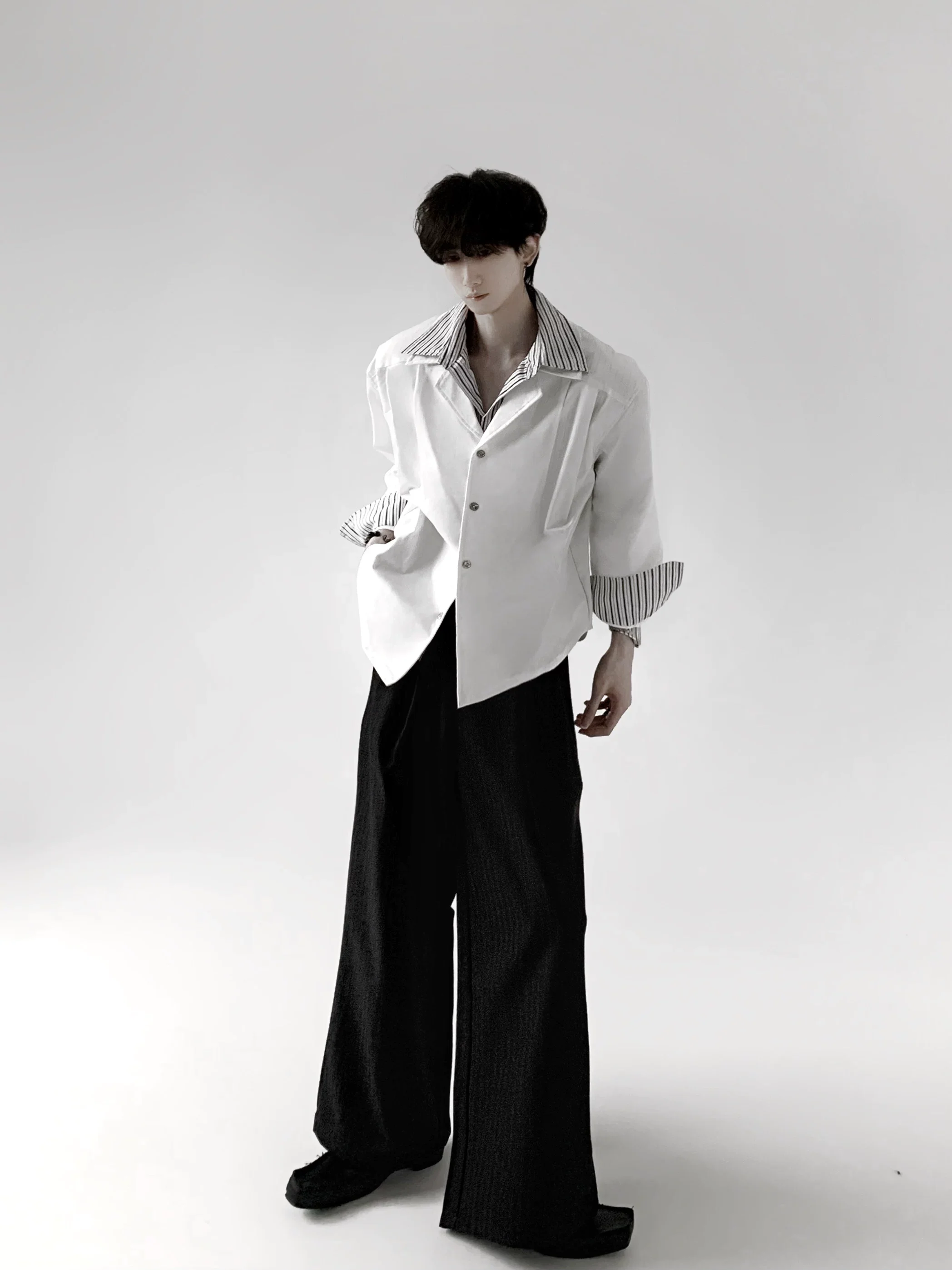 Striped Patchwork Faux Two-Piece Shirt - Image 6