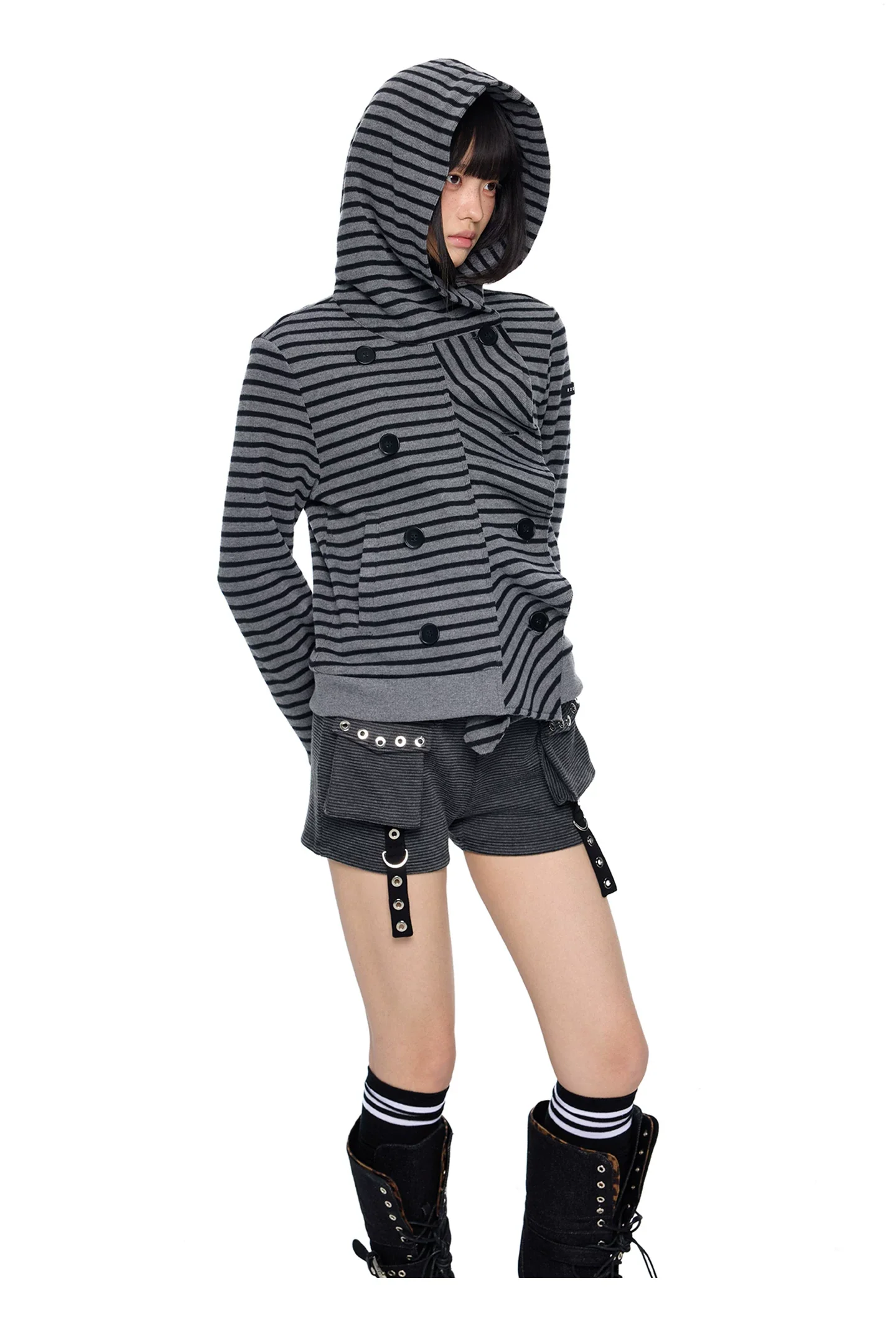 Striped Patchwork Hooded Cardigan - Image 3