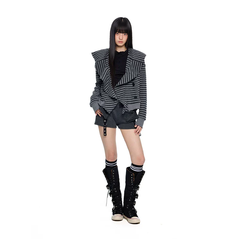 Striped Patchwork Hooded Cardigan - Image 6