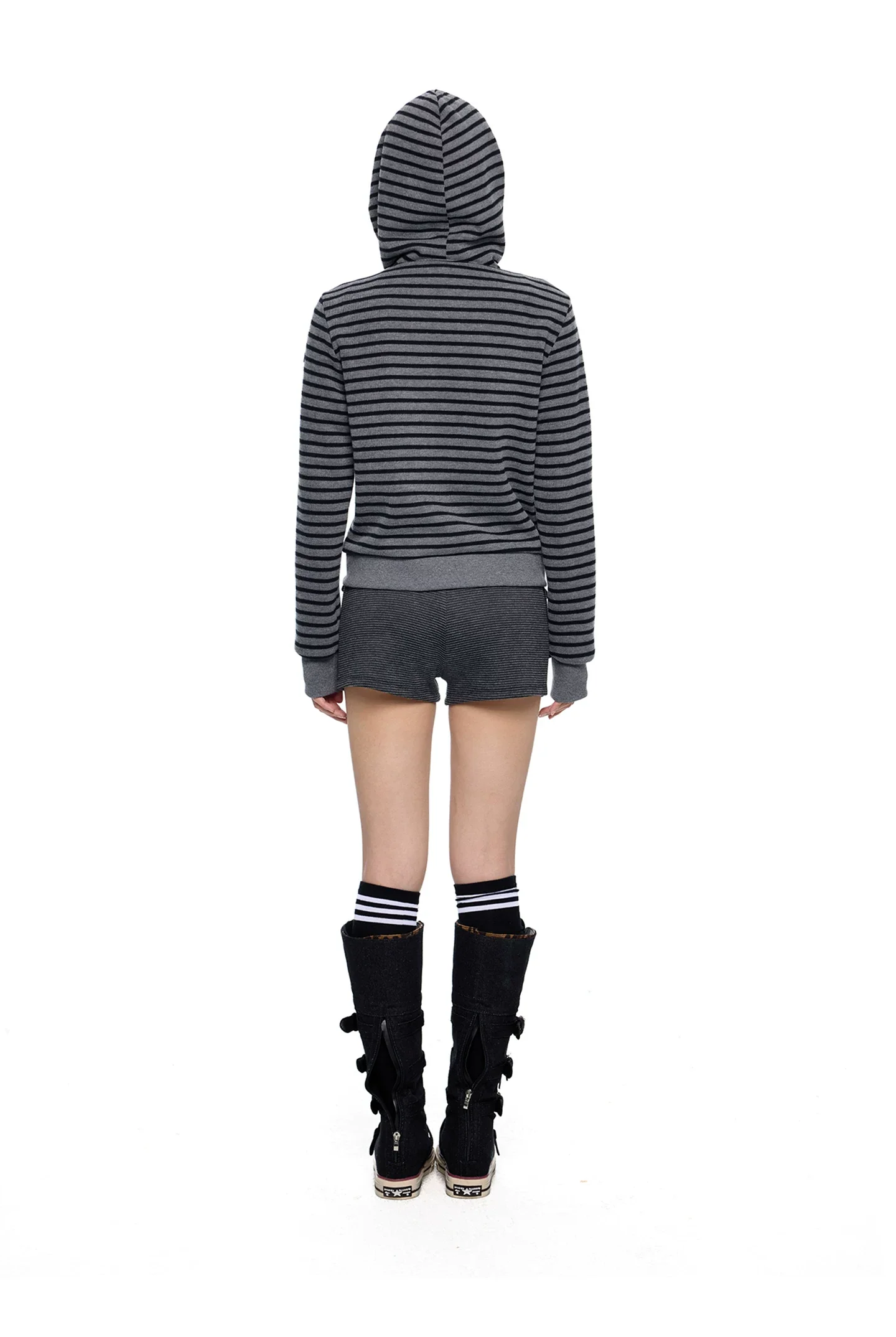 Striped Patchwork Hooded Cardigan - Image 7