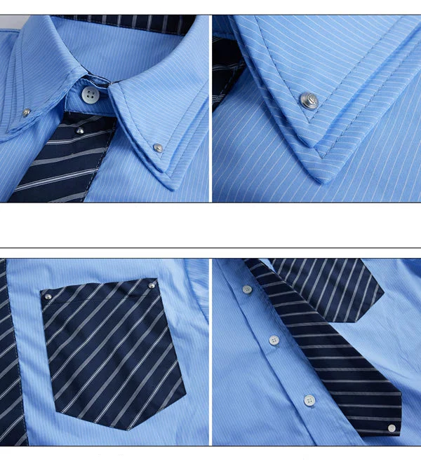 Detachable Tie Striped Pocket Shirt - Image 5