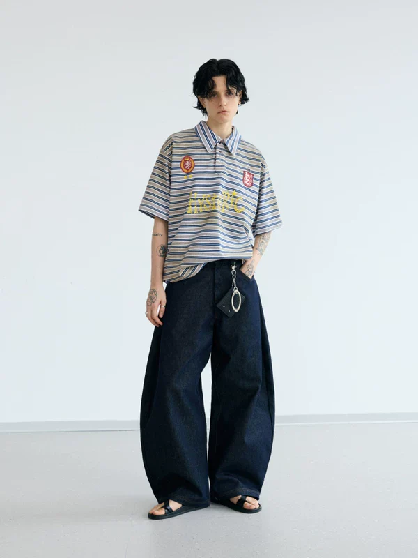 Striped Retro Polo Neck Short Sleeve Shirt - Image 3