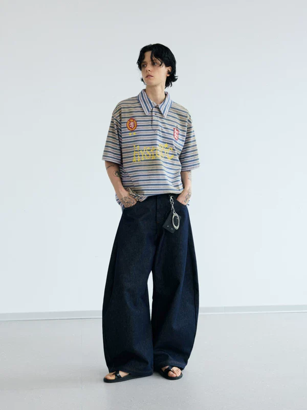 Striped Retro Polo Neck Short Sleeve Shirt - Image 4