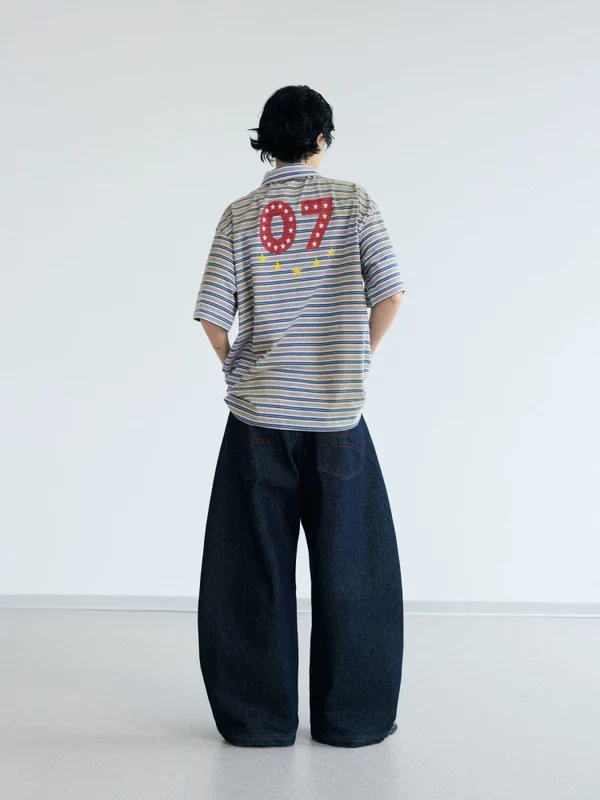 Striped Retro Polo Neck Short Sleeve Shirt - Image 5