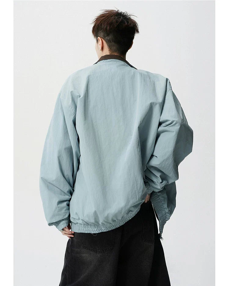 Striped Reversible Stand Collar Zip Jacket - Image 5
