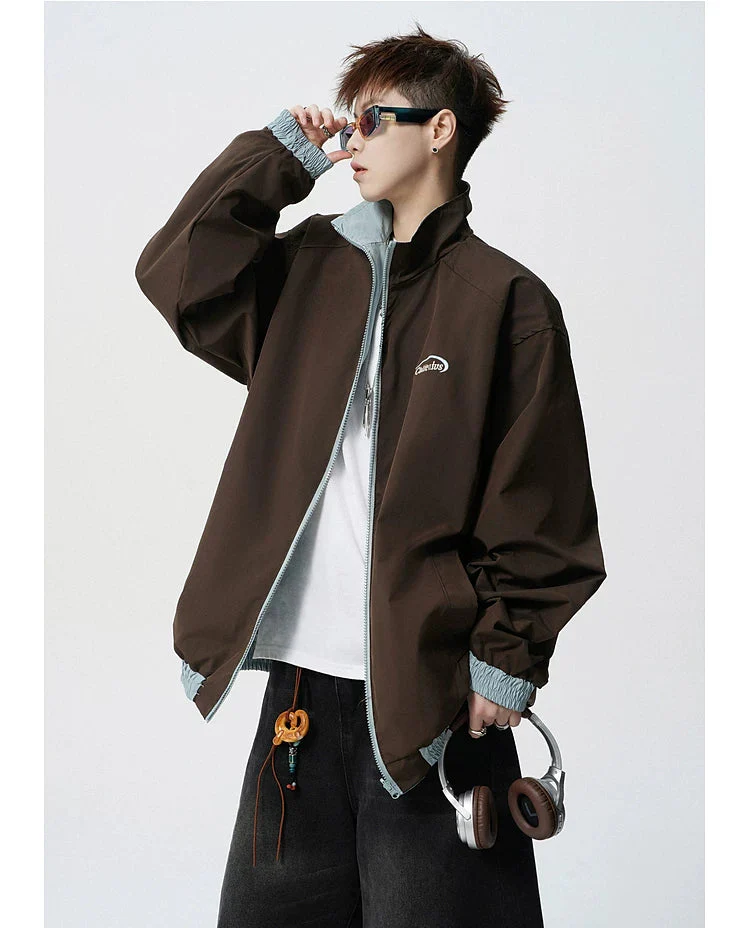 Striped Reversible Stand Collar Zip Jacket - Image 7