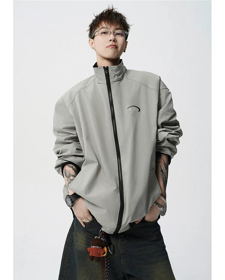 Striped Reversible Stand Collar Zip Jacket - Image 8