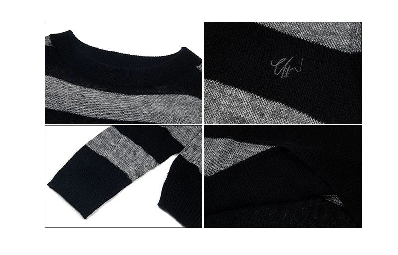 Striped Sheer Off-Shoulder Knit Sweater - Image 6