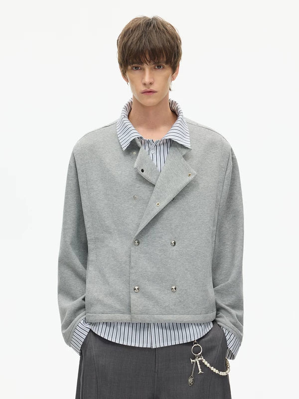 Striped Shirt Layered Faux Two-Piece Jacket