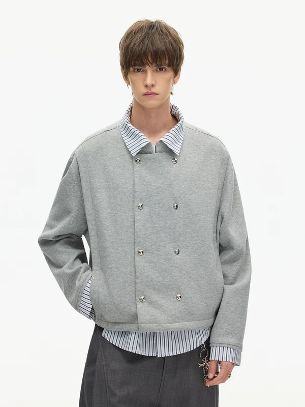Striped Shirt Layered Faux Two-Piece Jacket - Image 2