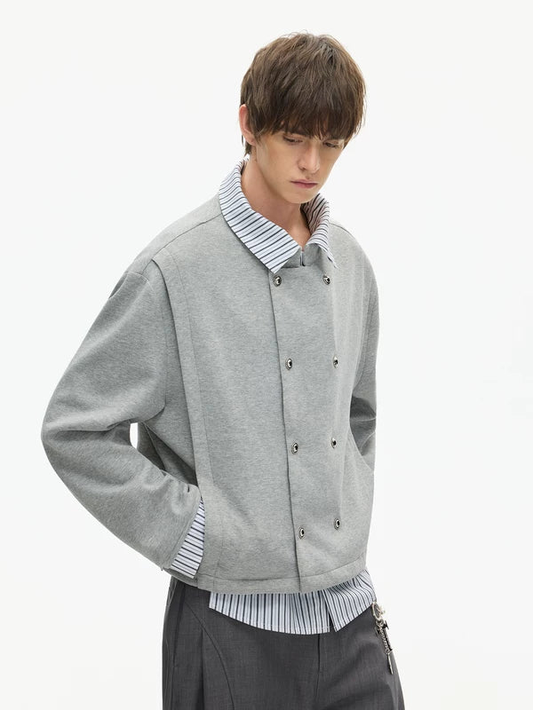 Striped Shirt Layered Faux Two-Piece Jacket - Image 3