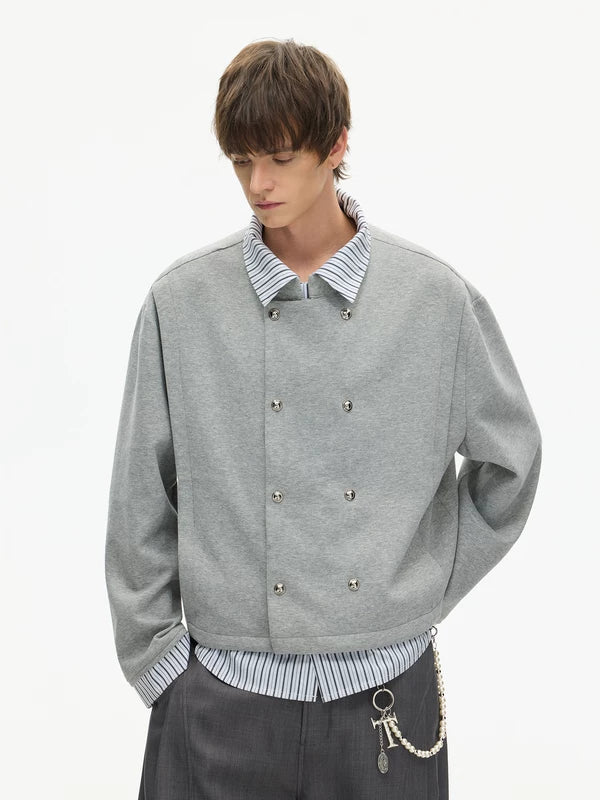 Striped Shirt Layered Faux Two-Piece Jacket - Image 4