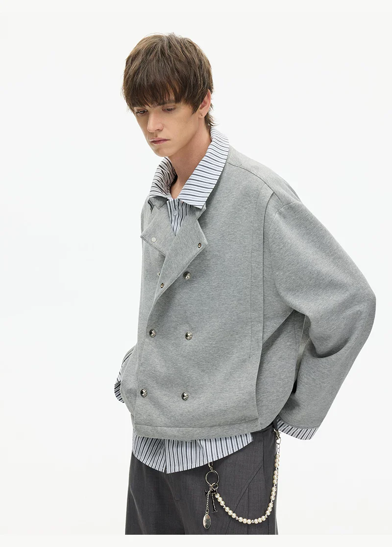 Striped Shirt Layered Faux Two-Piece Jacket - Image 5