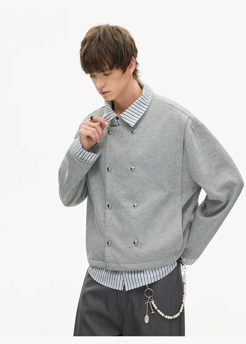 Striped Shirt Layered Faux Two-Piece Jacket - Image 6