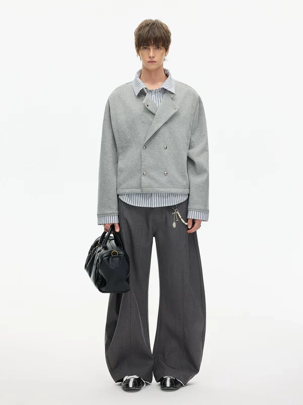 Striped Shirt Layered Faux Two-Piece Jacket - Image 7