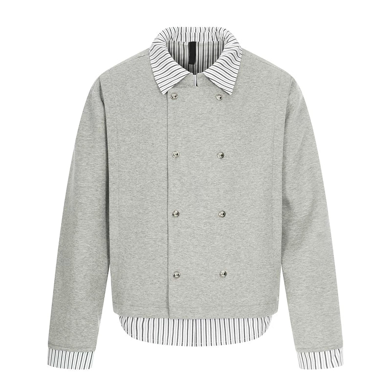 Striped Shirt Layered Faux Two-Piece Jacket - Image 8
