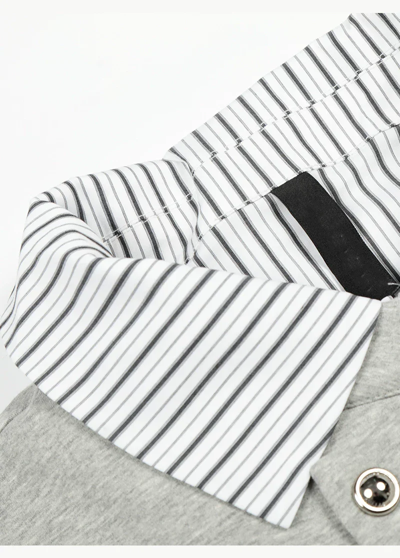 Striped Shirt Layered Faux Two-Piece Jacket - Image 9