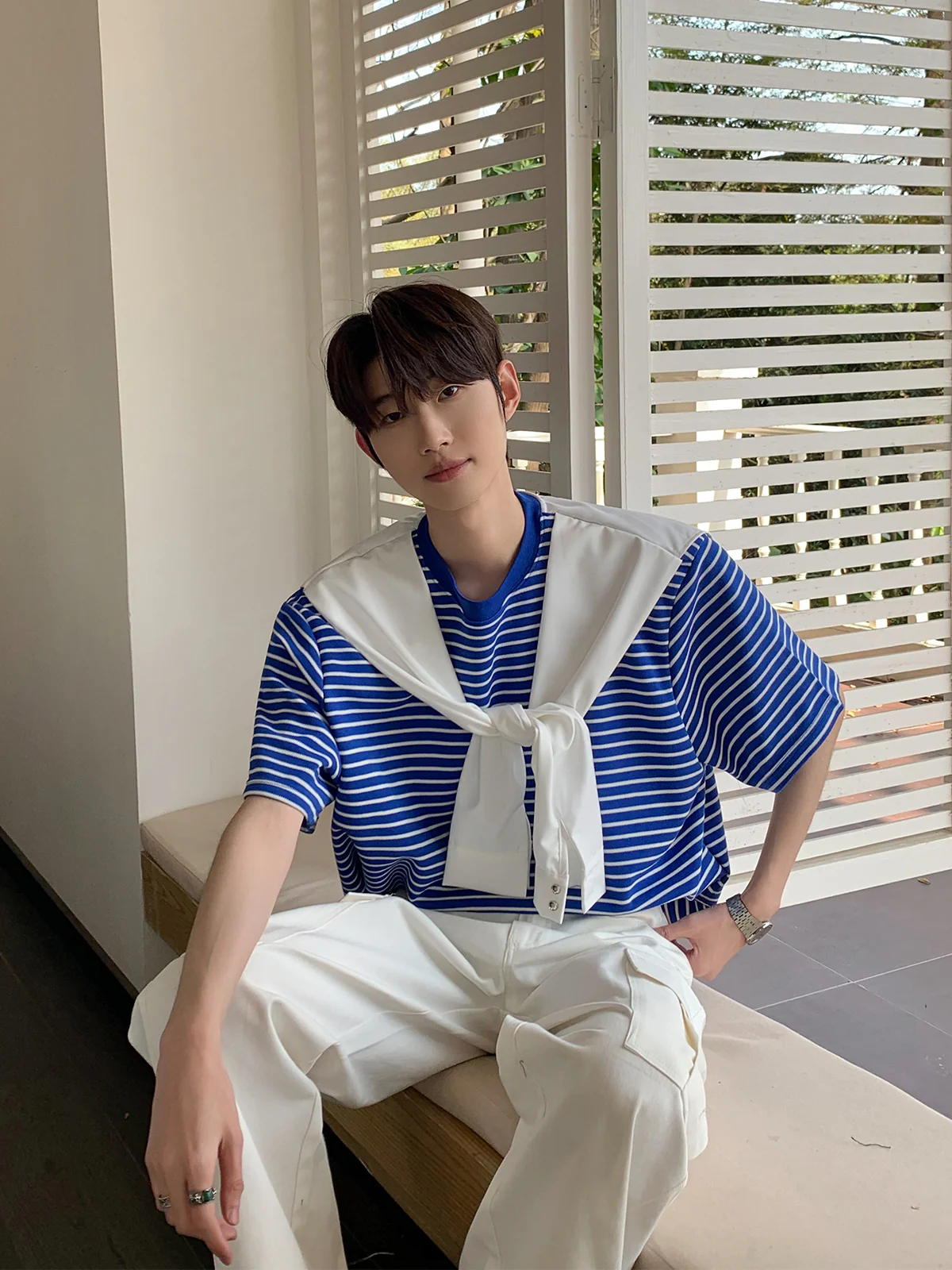 Striped Short-Sleeve T-shirt with Cape - Image 3