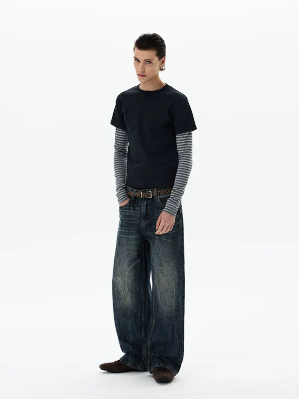 Striped Sleeve Faux Two-Piece Pullover - Image 6