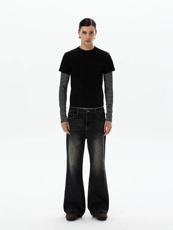 Striped Sleeve Faux Two-Piece Pullover - Image 7
