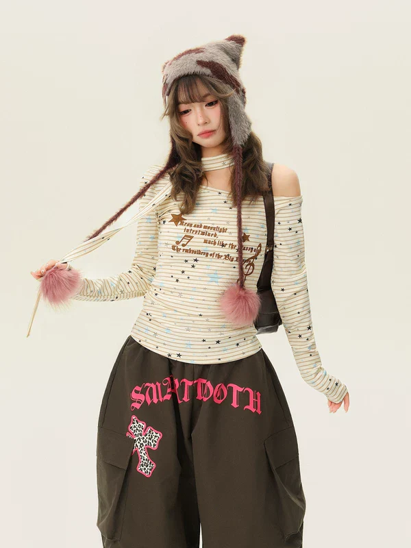 Striped Star Print Slim Fit Turtleneck - Image 2