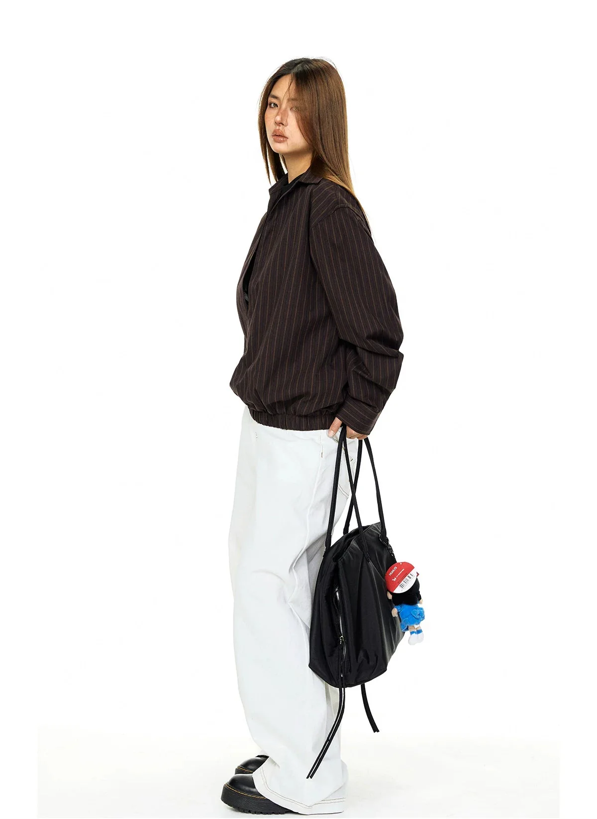 Striped V-Neck Faux Two-Piece Pullover - Image 8