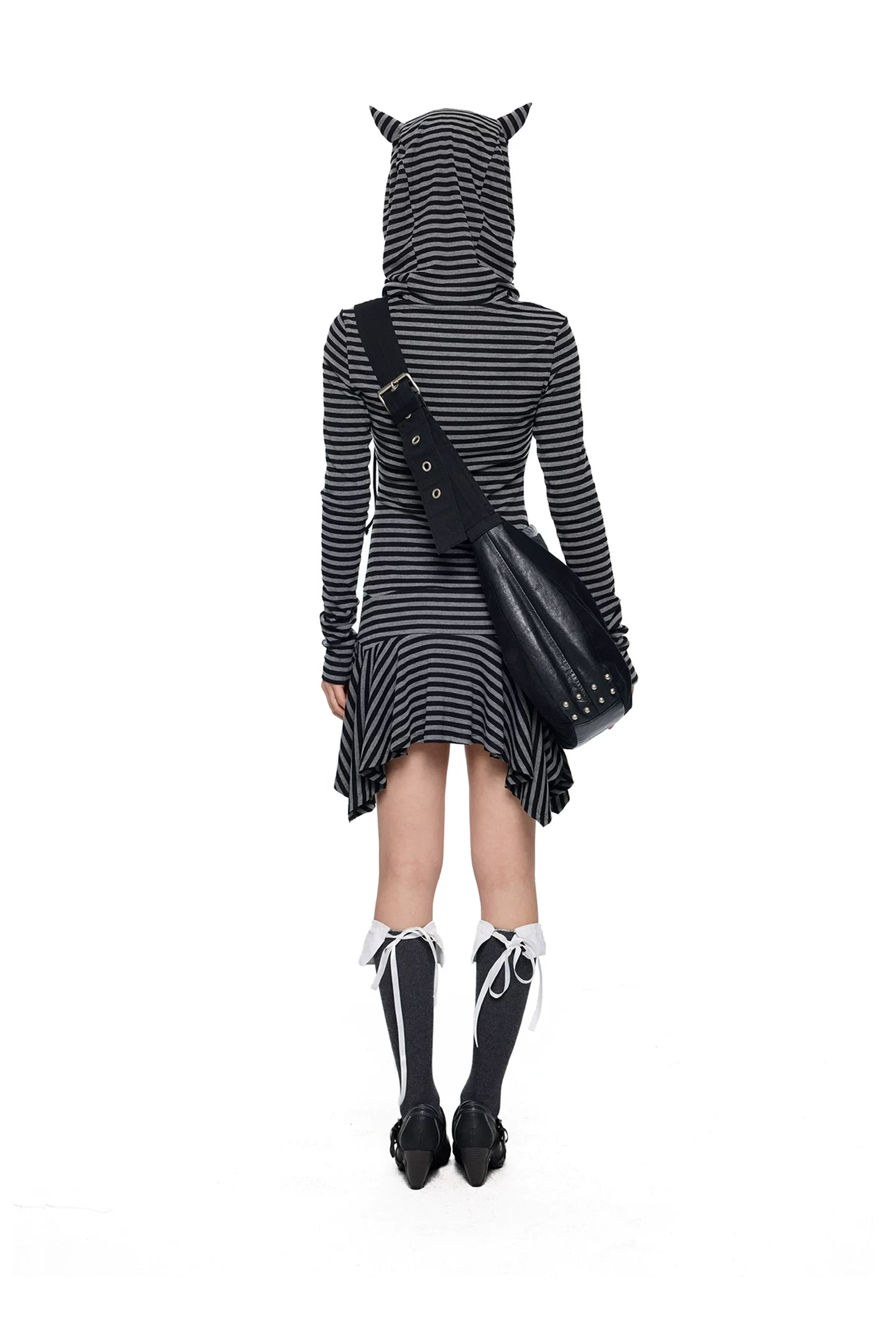Striped Hooded Skater Dress - Image 9