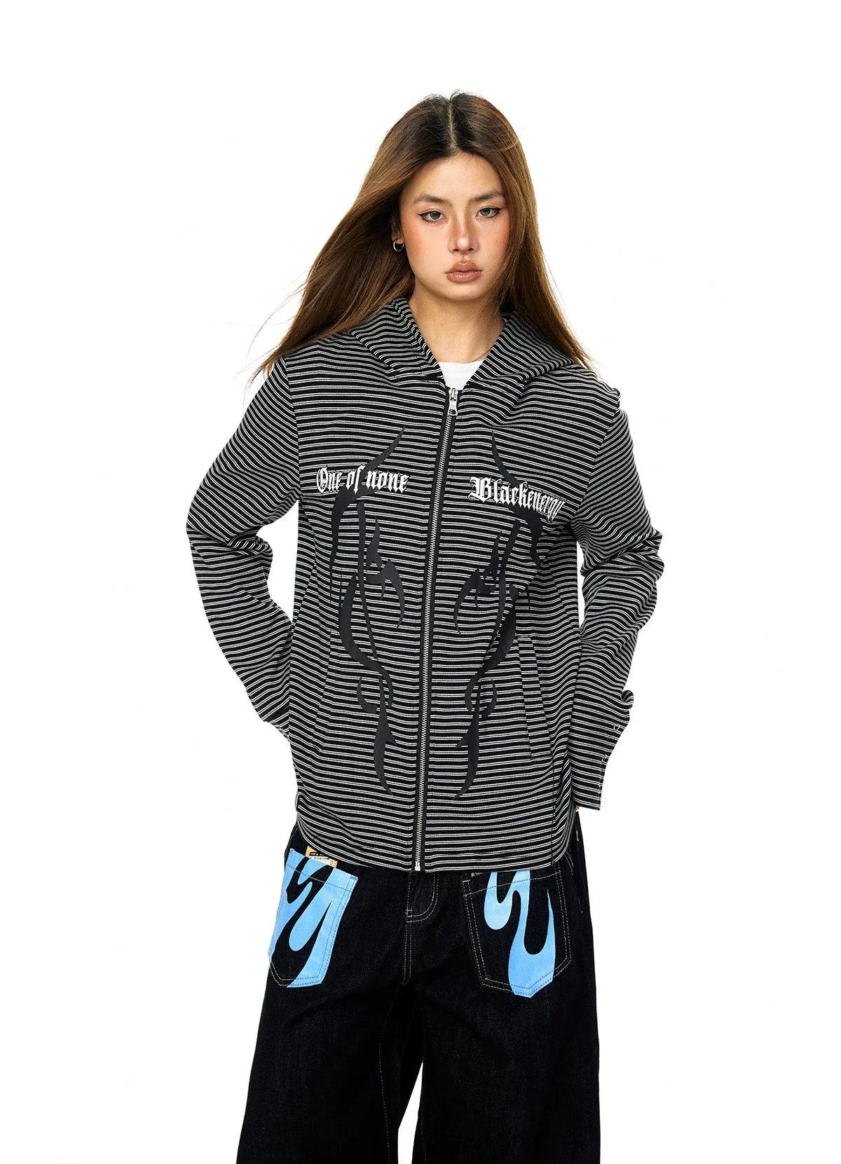 Striped Zip Up Hooded Sweatshirt - Image 3