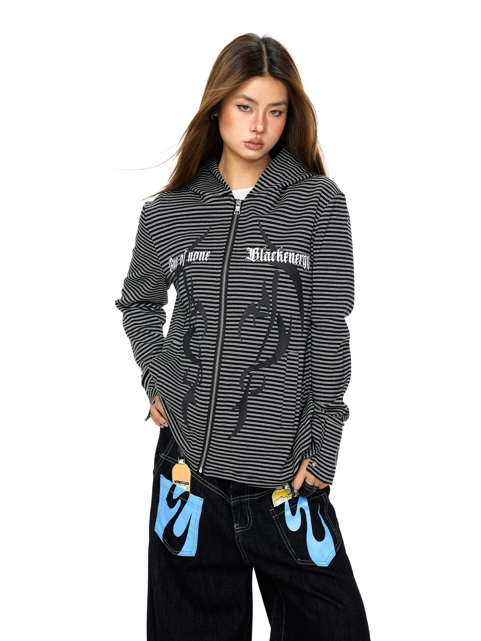 Striped Zip Up Hooded Sweatshirt - Image 4