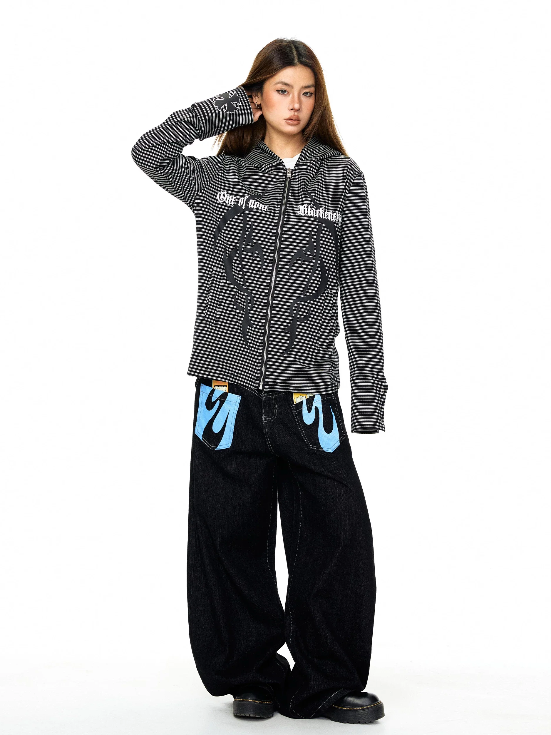 Striped Zip Up Hooded Sweatshirt - Image 5