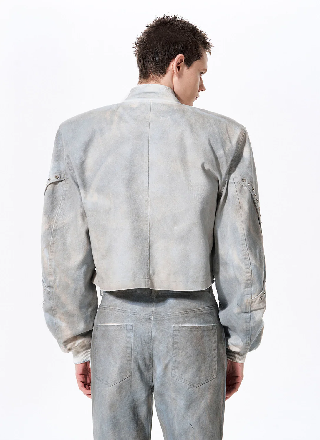 Studded Distressed Short Denim Jacket - Image 4
