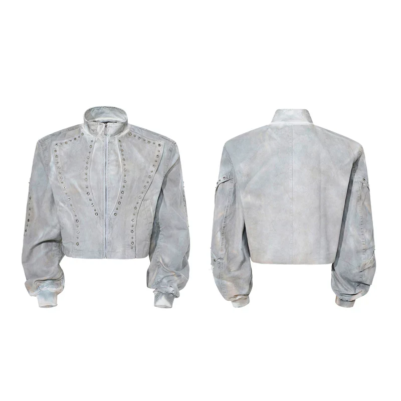 Studded Distressed Short Denim Jacket - Image 8