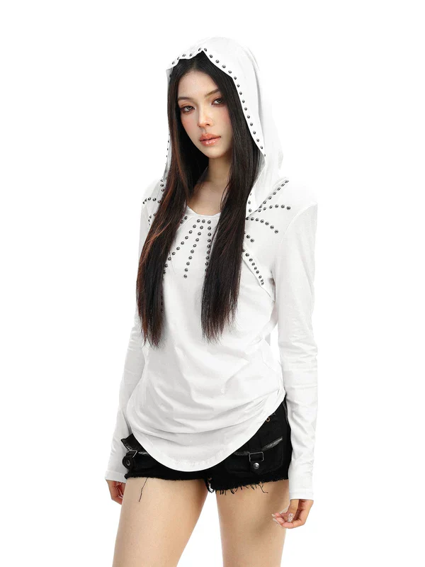 Studded Hooded Long-Sleeve Turtleneck Top - Image 4