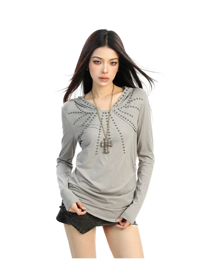 Studded Hooded Long-Sleeve Turtleneck Top - Image 7