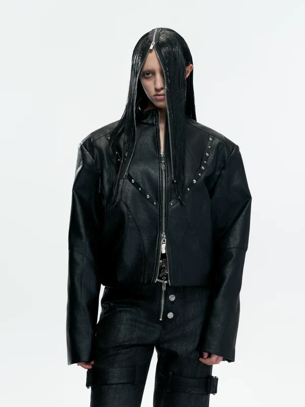 Studded Matte Leather Biker Jacket