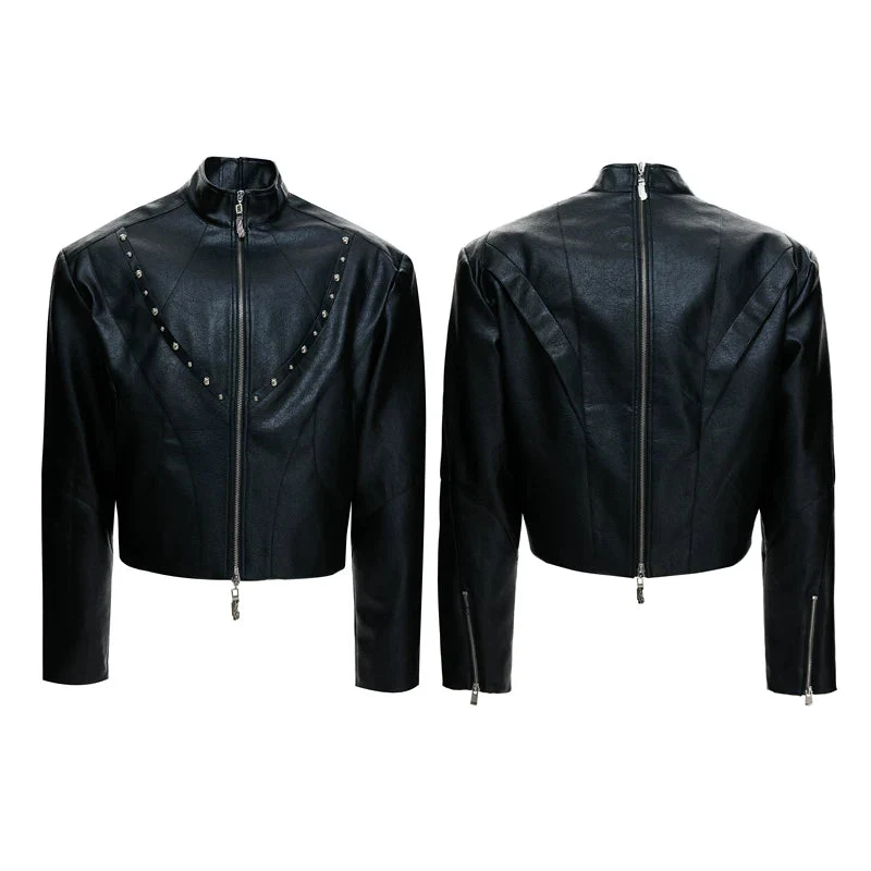 Studded Matte Leather Biker Jacket - Image 8