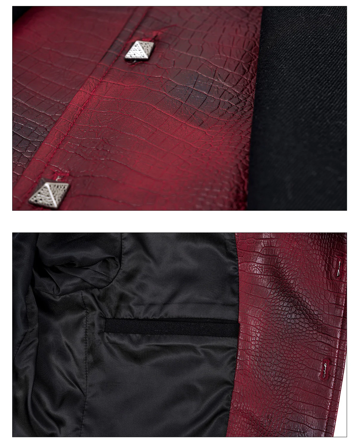 Studded Patchwork Leather Collar Suit - Image 10