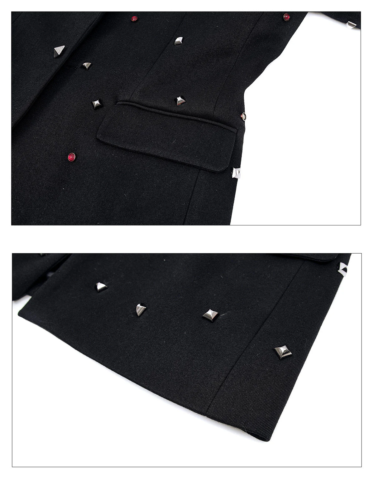 Studded Patchwork Leather Collar Suit - Image 11