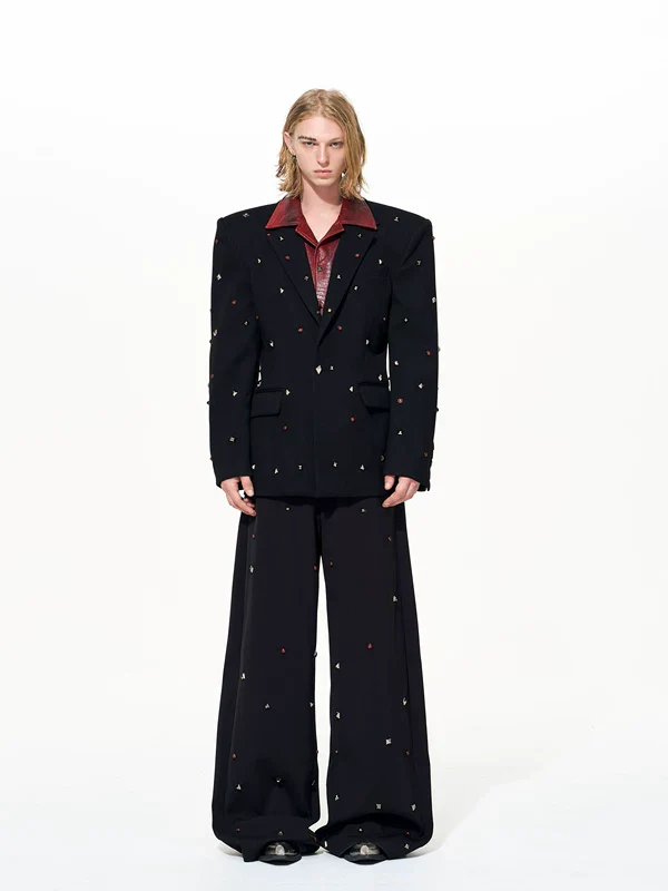 Studded Patchwork Leather Collar Suit - Image 6