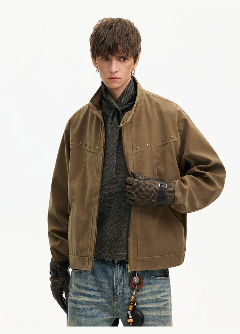 Studded Suede Harrington Workwear Jacket